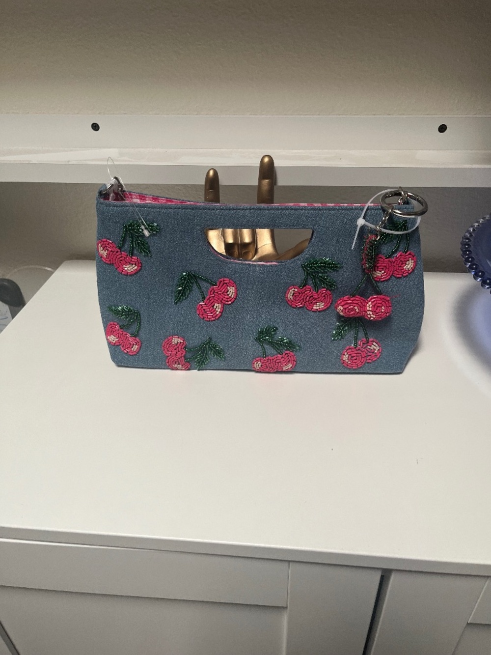 🍒 Handcrafted in India Denim Cherry Beaded Bag – NWT